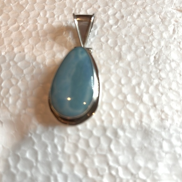 Blue Larimar and  Sterling Silver Teardrop Pendant Statement Bold Big Pendant - Picture 8 of 13